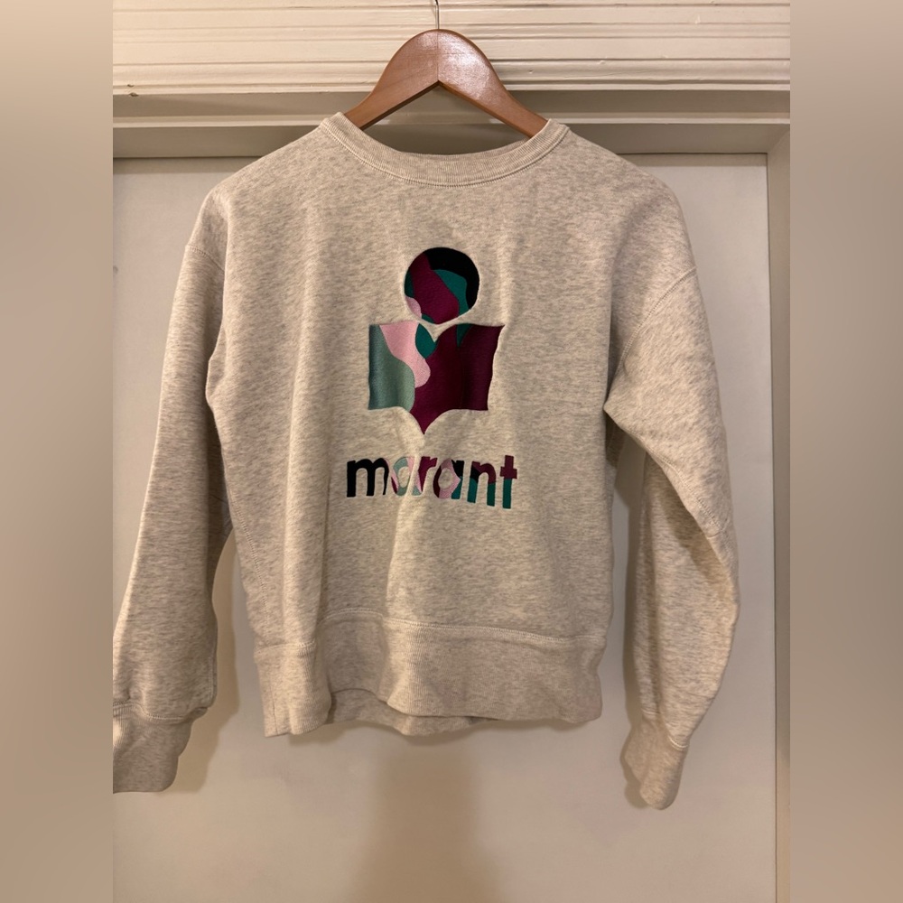 Isabel Marant Cream Crewneck Sweatshirt with Multicolor Logo